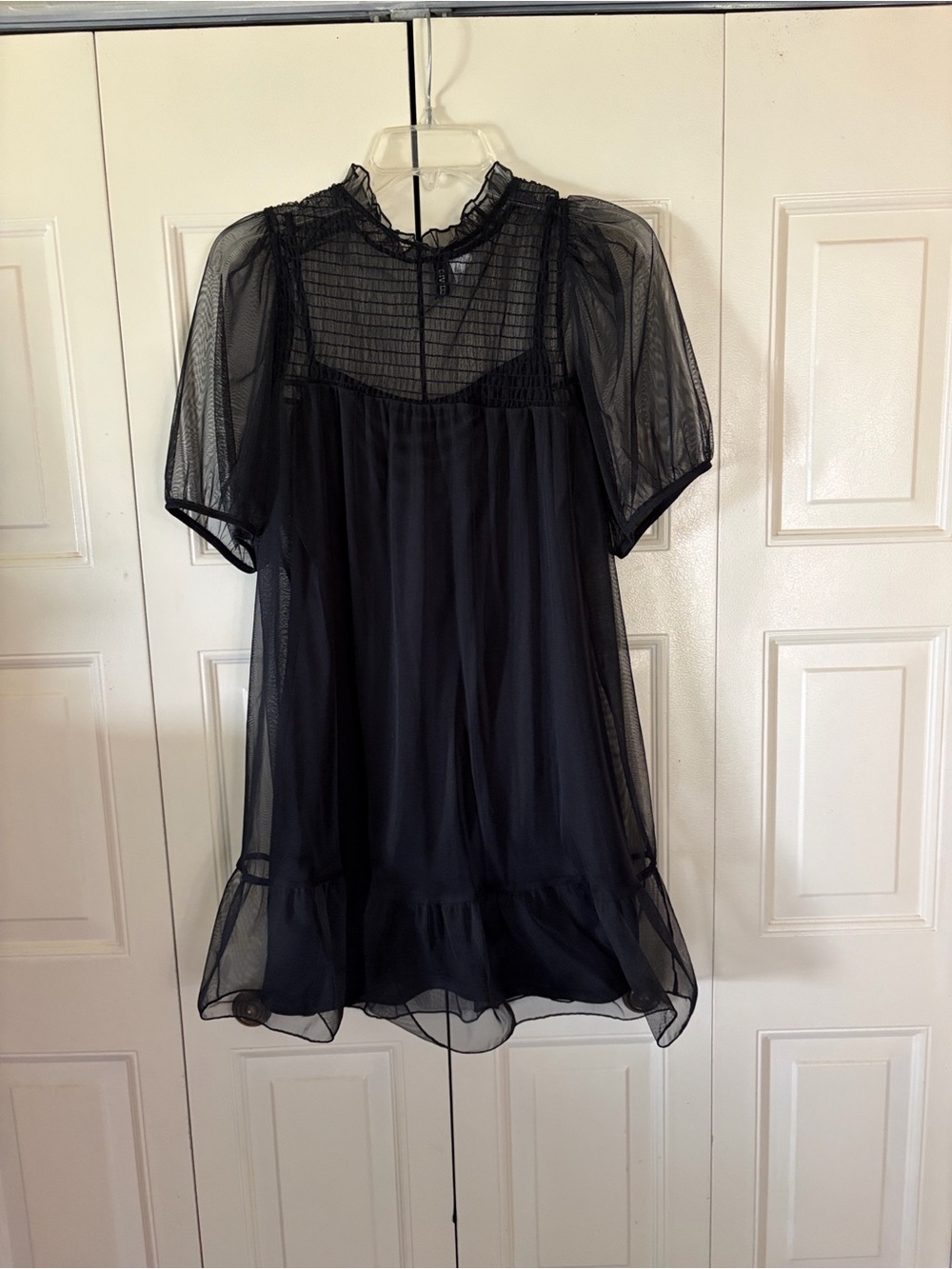 H&M DIVIDED Whimsigoth Babydoll Dark Coquette Mini Dress Sheer Net Tiered MED